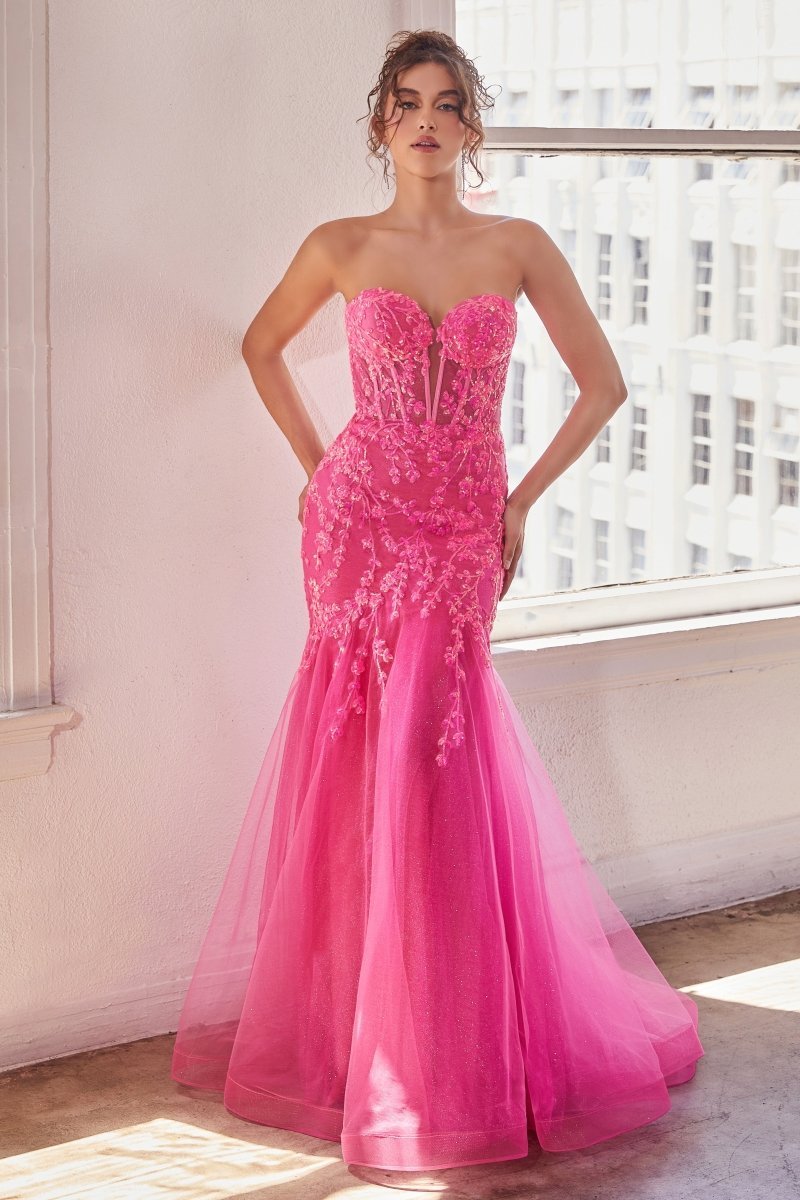 Exquisite Deep Plunging Illusion Strapless Sweetheart Mermaid Gown #CB139