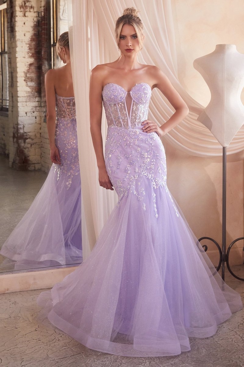Exquisite Deep Plunging Illusion Strapless Sweetheart Mermaid Gown #CB139