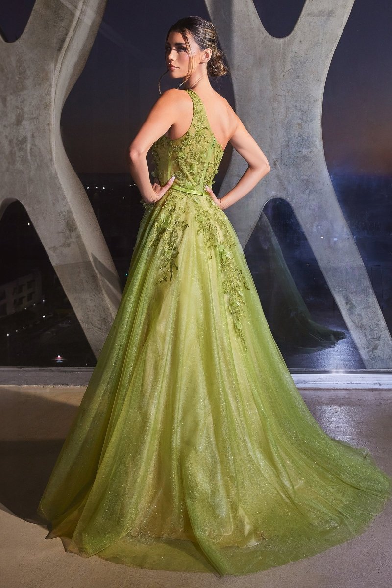Elegance One Shoulder Layered Tulle Dimensional Floral Appliques Ball Gown #CB145
