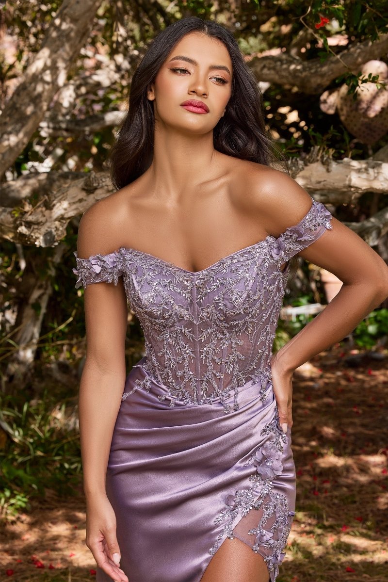 Gorgeous Fitted Floral Appliques Off The Shoulder Gown #CD0186