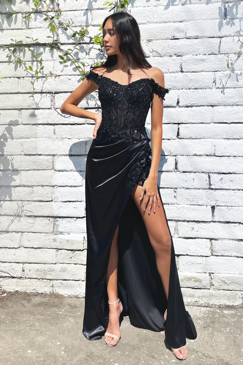 Gorgeous Fitted Floral Appliques Off The Shoulder Gown #CD0186