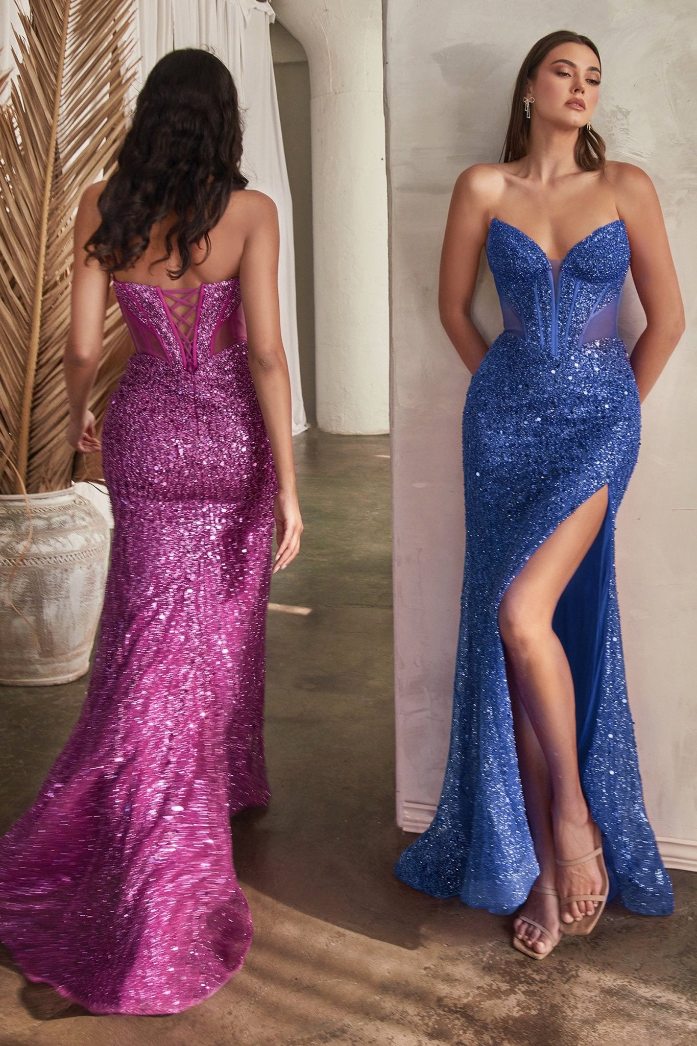 Elegance Deep Plunging Neck Strapless Fully Beaded Gown #CD0227