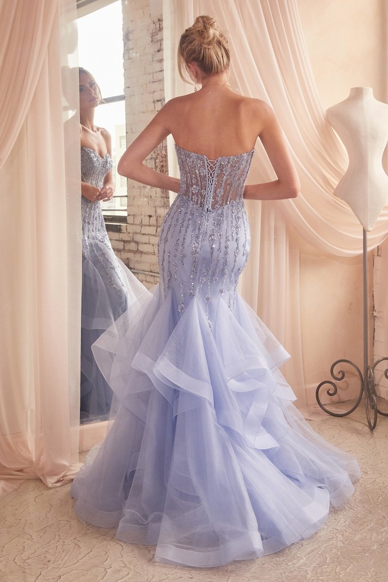 Strapless Sweetheart Floral Beaded Tiered Mermaid Gown #CD332