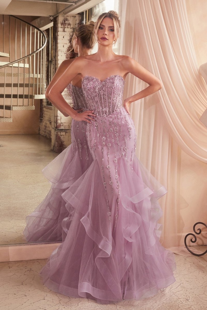 Strapless Sweetheart Floral Beaded Tiered Mermaid Gown #CD332