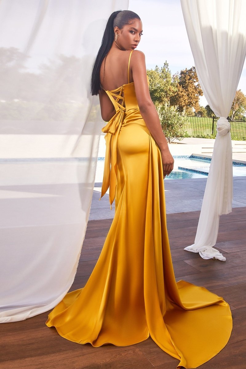 Gorgeous Fitted Thin Straps Pleated Daisy Beaded Motif Satin Gown #CD340
