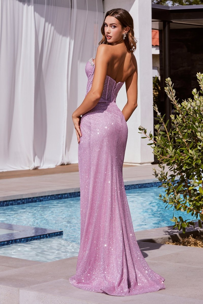 Glimmering Fitted Deep Sweetheart Neckline Slit Lace-Up Back Gown #CD342