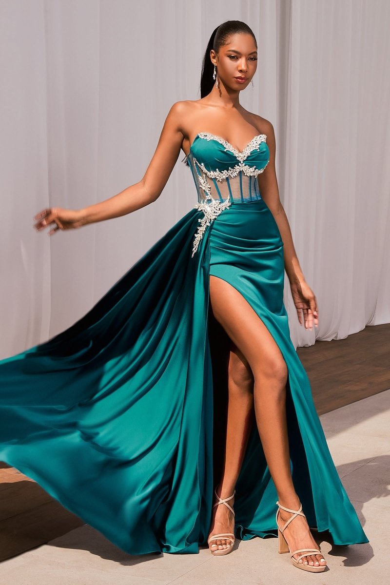 Breathtaking Fitted Sweetheart Satin Leg Slit Evening Gown #CD343