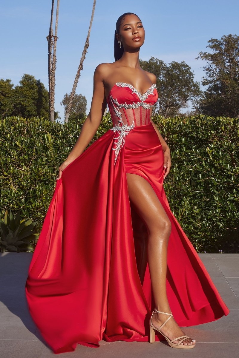 Breathtaking Fitted Sweetheart Satin Leg Slit Evening Gown #CD343