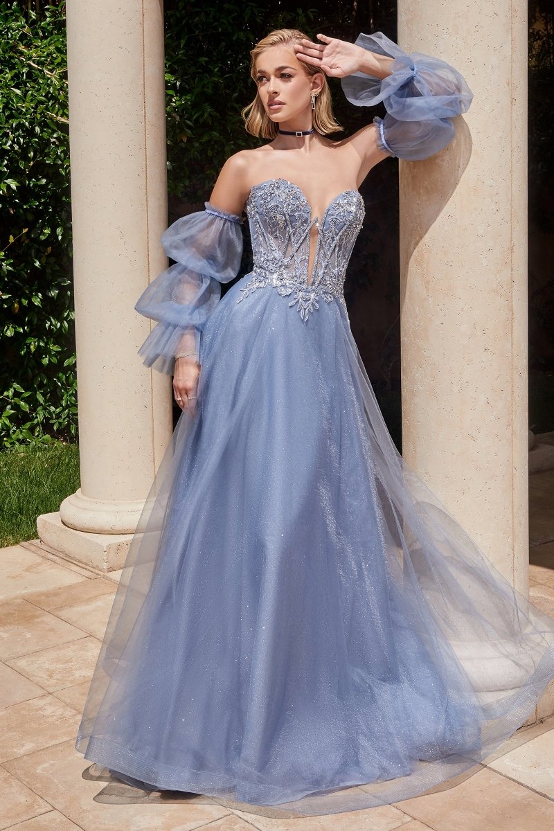 Enchanting A-Line Lace Appliques Ball Gown With Marie Cut Sleeves #CD830