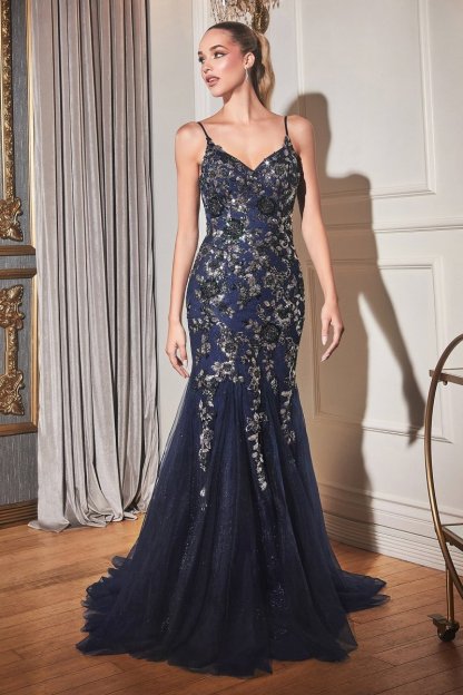 Gorgeous V-Neck Layered Tulle Crystals Mermaid Evening Gown #CDS438