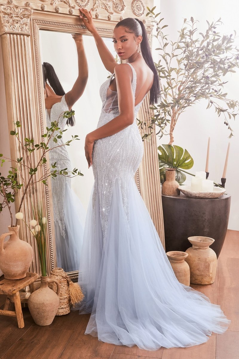 Breathtaking Straps Open V-Back Layered Tulle Mermaid Gown #CR874
