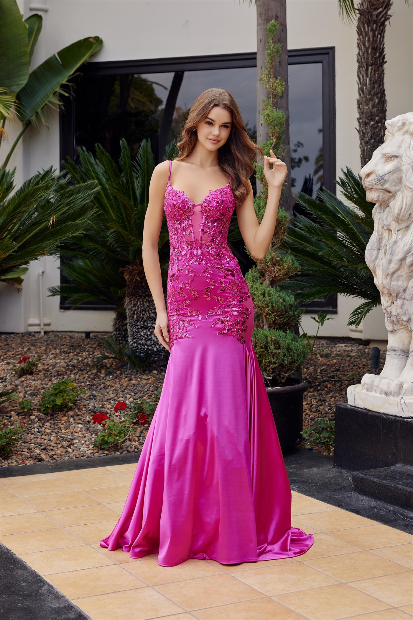 Sequin Applique Spaghetti Straps Zipper Scoop Back Prom Dress #E1532