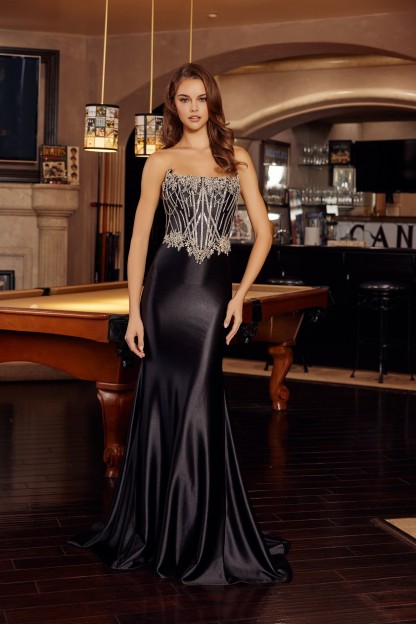Fit And Flare Silver Sequined Applique Top Scoop Bustline Prom Dress #E1901