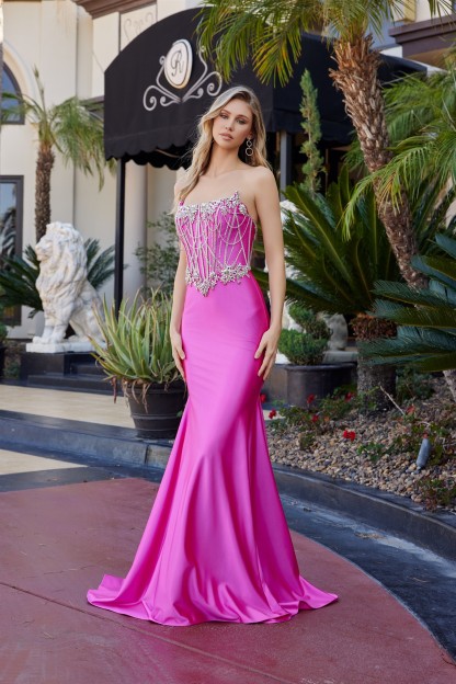 Fit And Flare Silver Sequined Applique Top Scoop Bustline Prom Dress #E1901