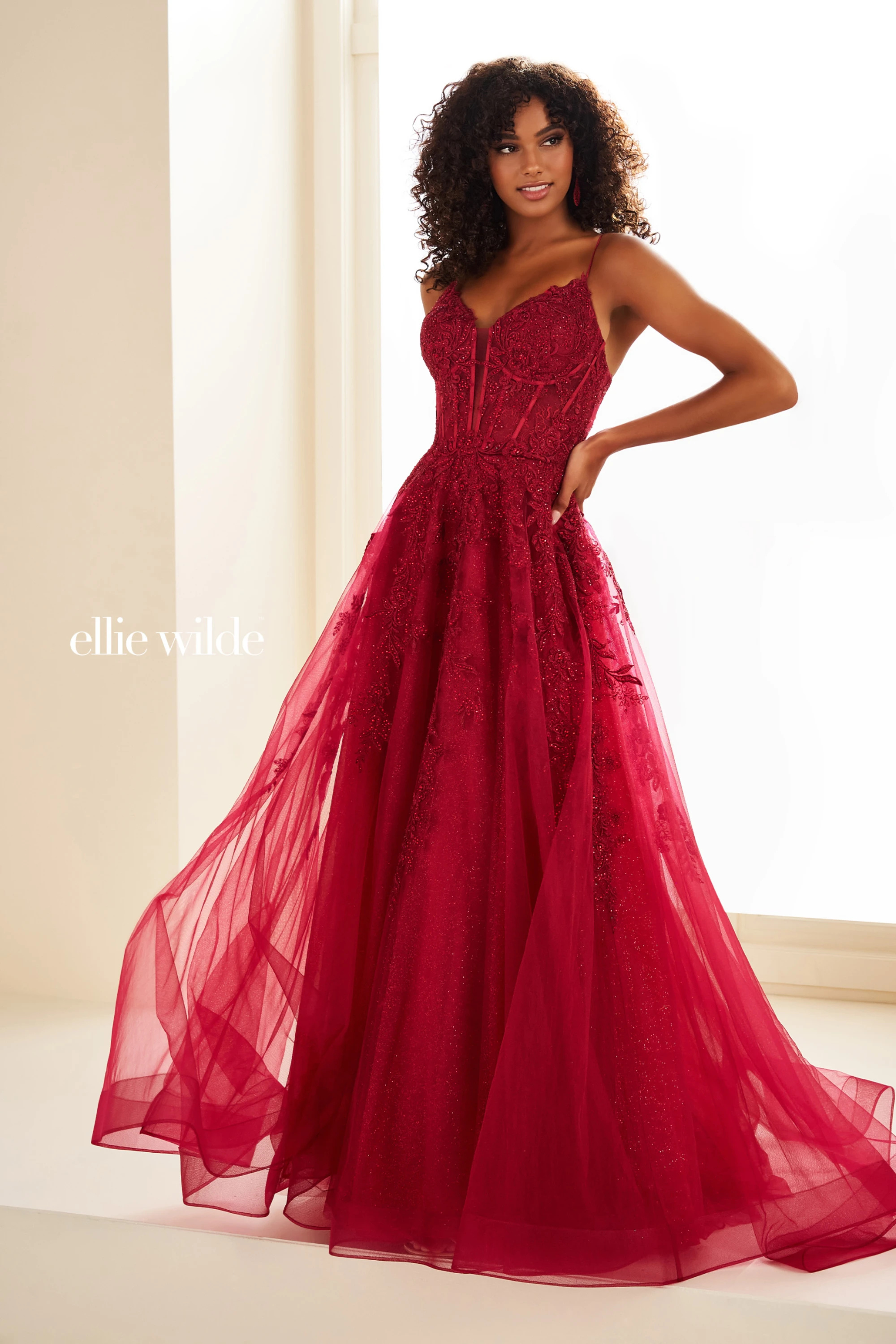 A-Line Sweetheart Glitter Tulle And Floral Lace Appliques Prom Dress #EW35101