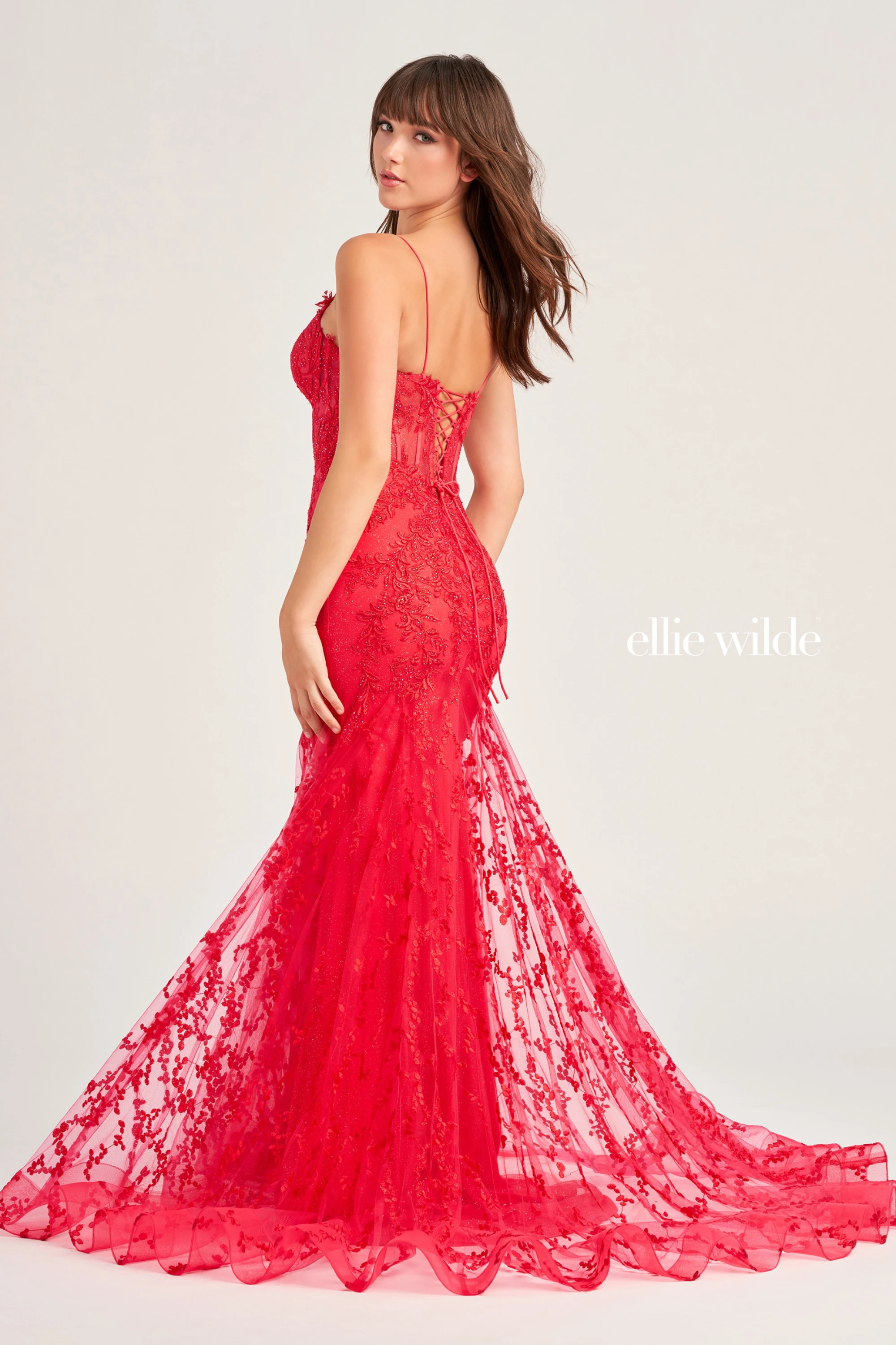 Mermaid Plunging V-neck Corset Bodice Lace-Up Back Prom Dress #EW35010