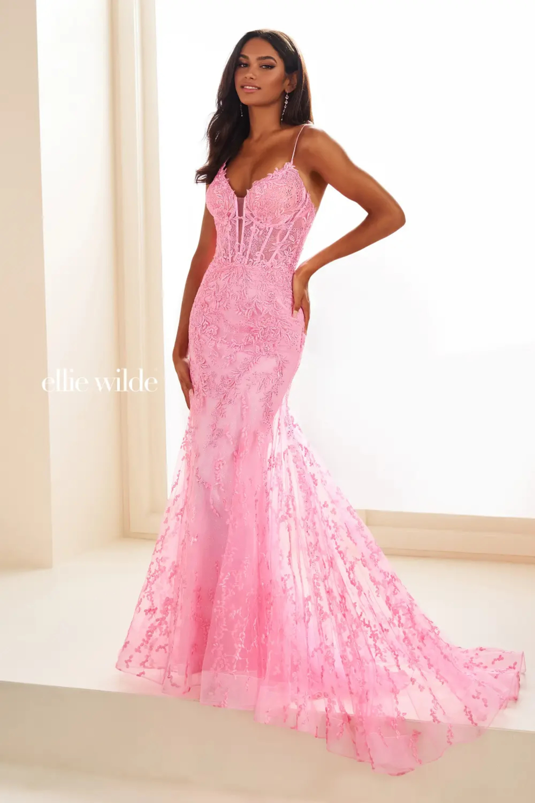 Mermaid Plunging V-neck Corset Bodice Lace-Up Back Prom Dress #EW35010