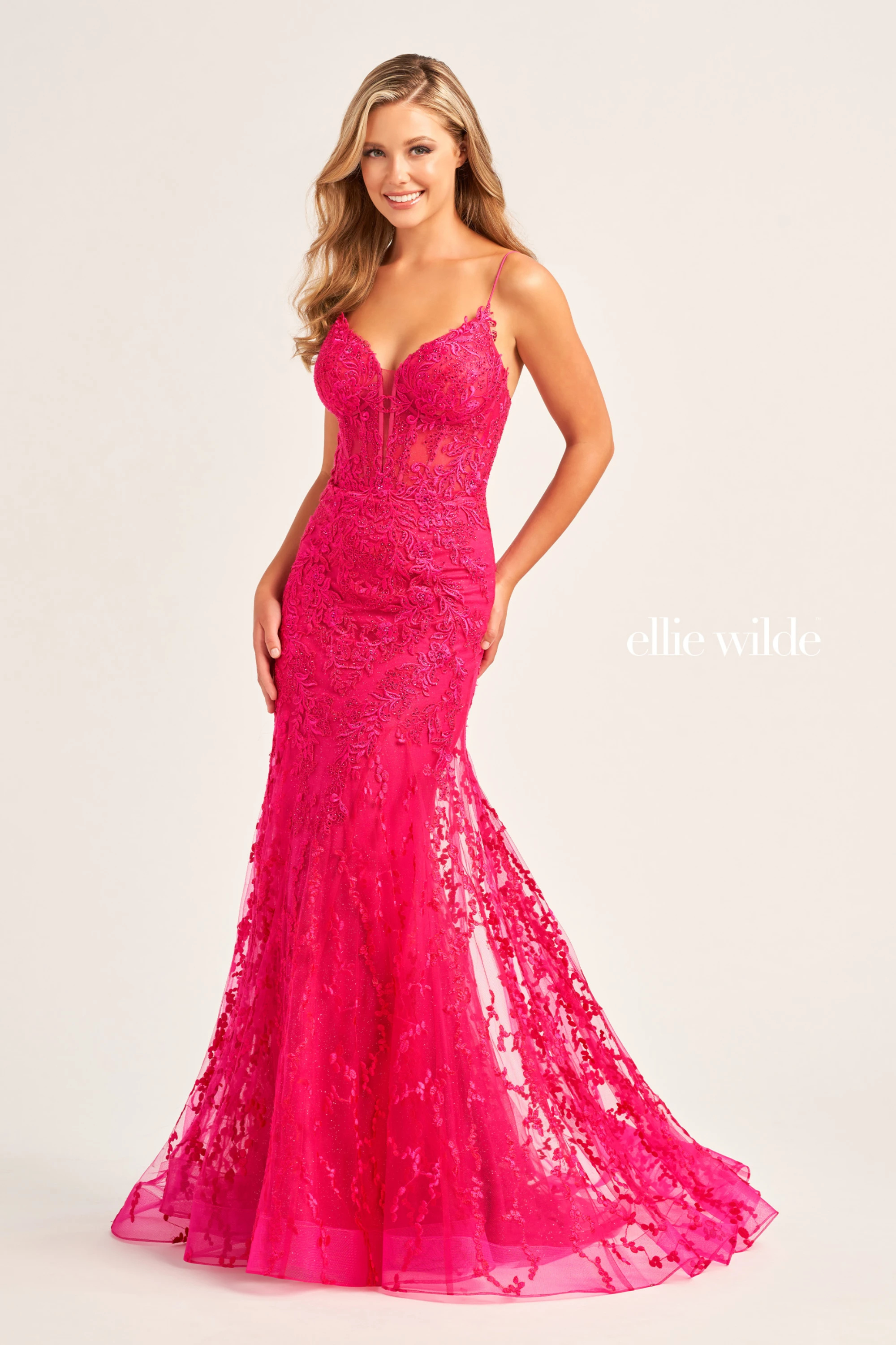 Mermaid Plunging V-neck Corset Bodice Lace-Up Back Prom Dress #EW35010