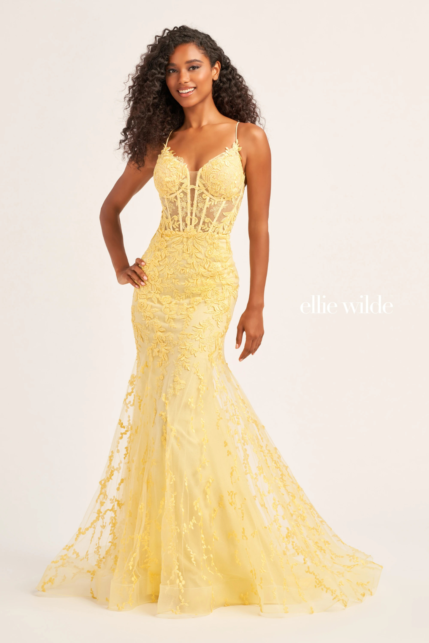 Mermaid Plunging V-neck Corset Bodice Lace-Up Back Prom Dress #EW35010