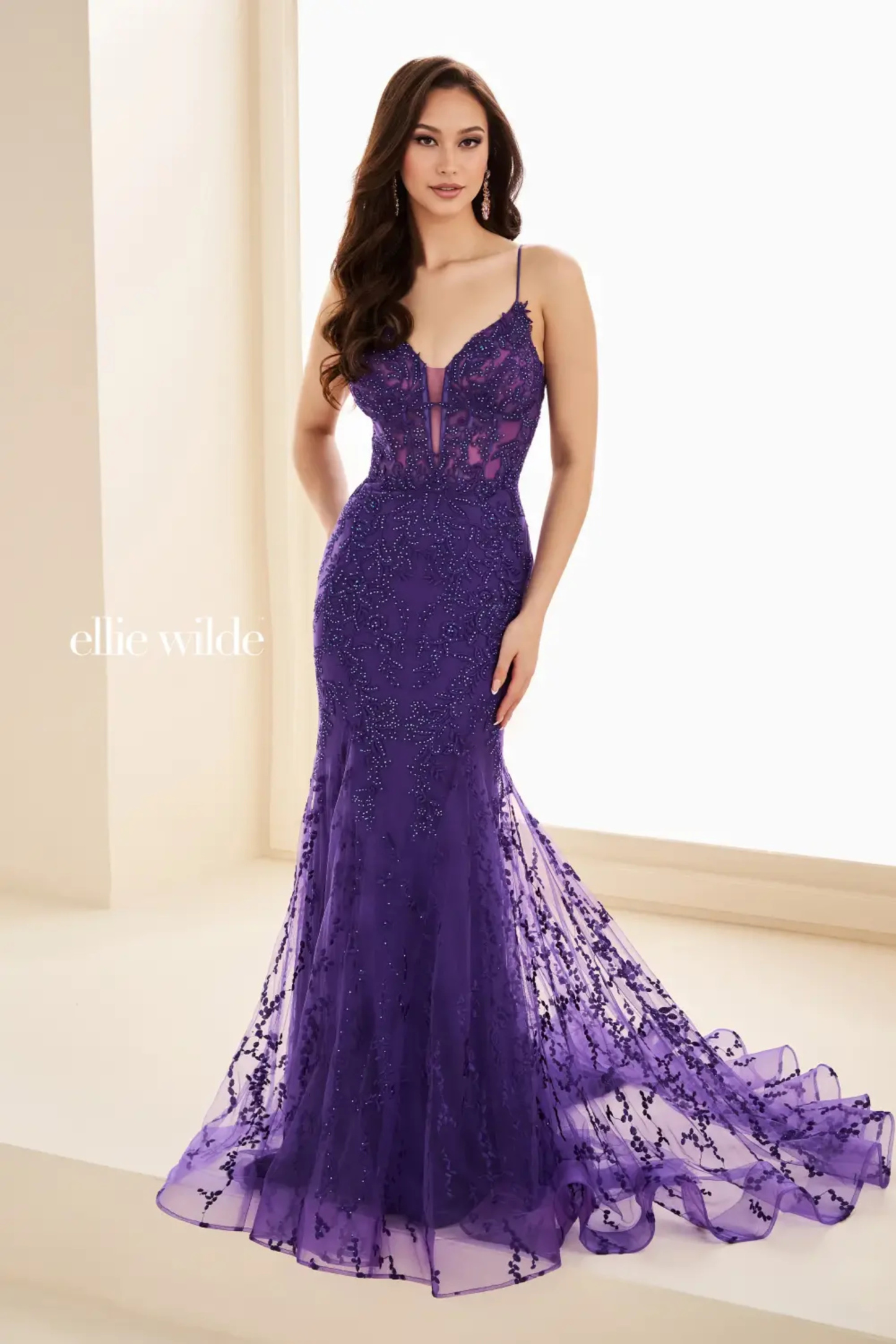 Mermaid Plunging V-neck Corset Bodice Lace-Up Back Prom Dress #EW35010