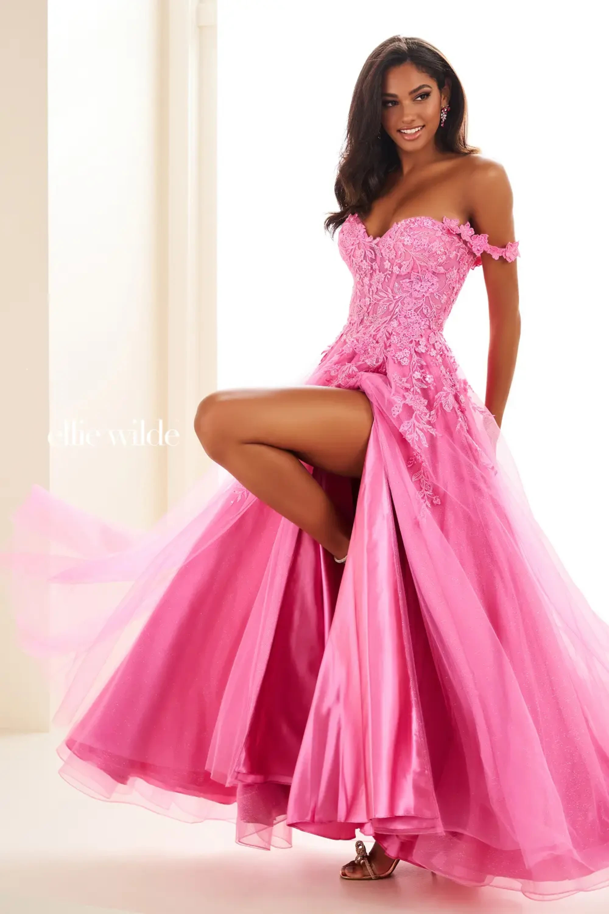 A-Line Sweetheart  Glitter Tulle And Floral Lace Appliques Prom Dress #EW35101