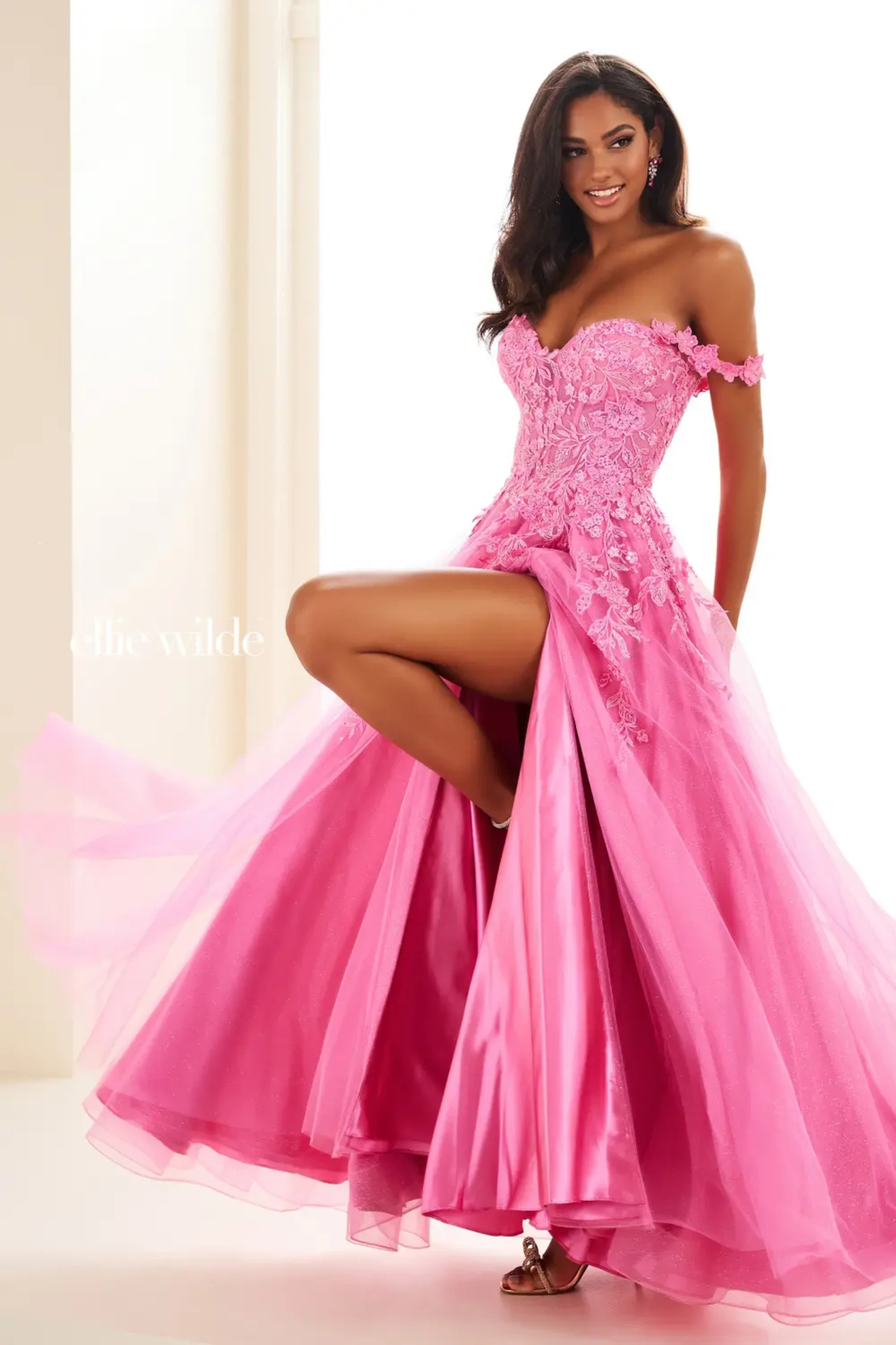 A-Line Sweetheart  Glitter Tulle And Floral Lace Appliques Prom Dress #EW35101