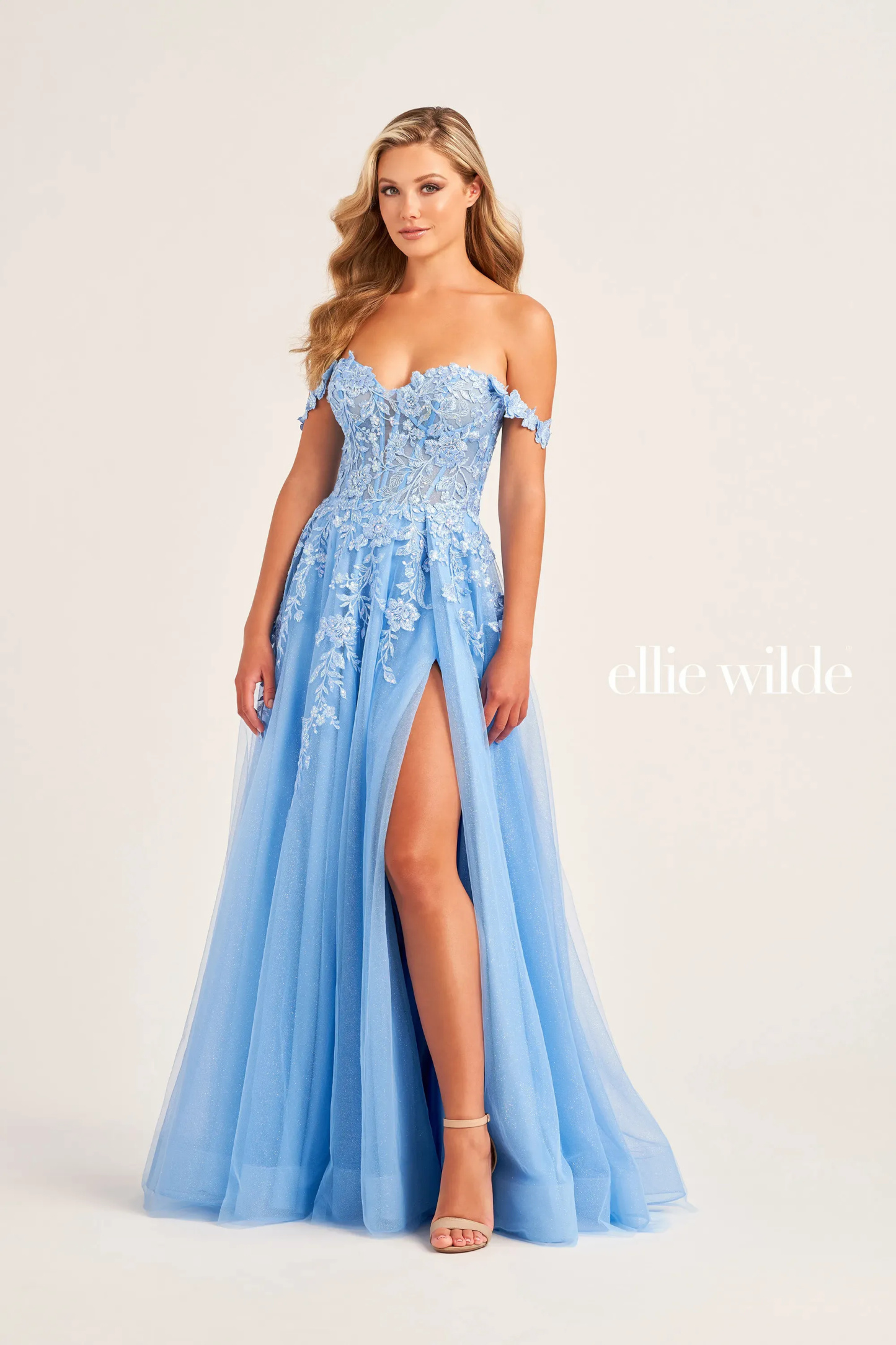 A-Line Sweetheart  Glitter Tulle And Floral Lace Appliques Prom Dress #EW35101