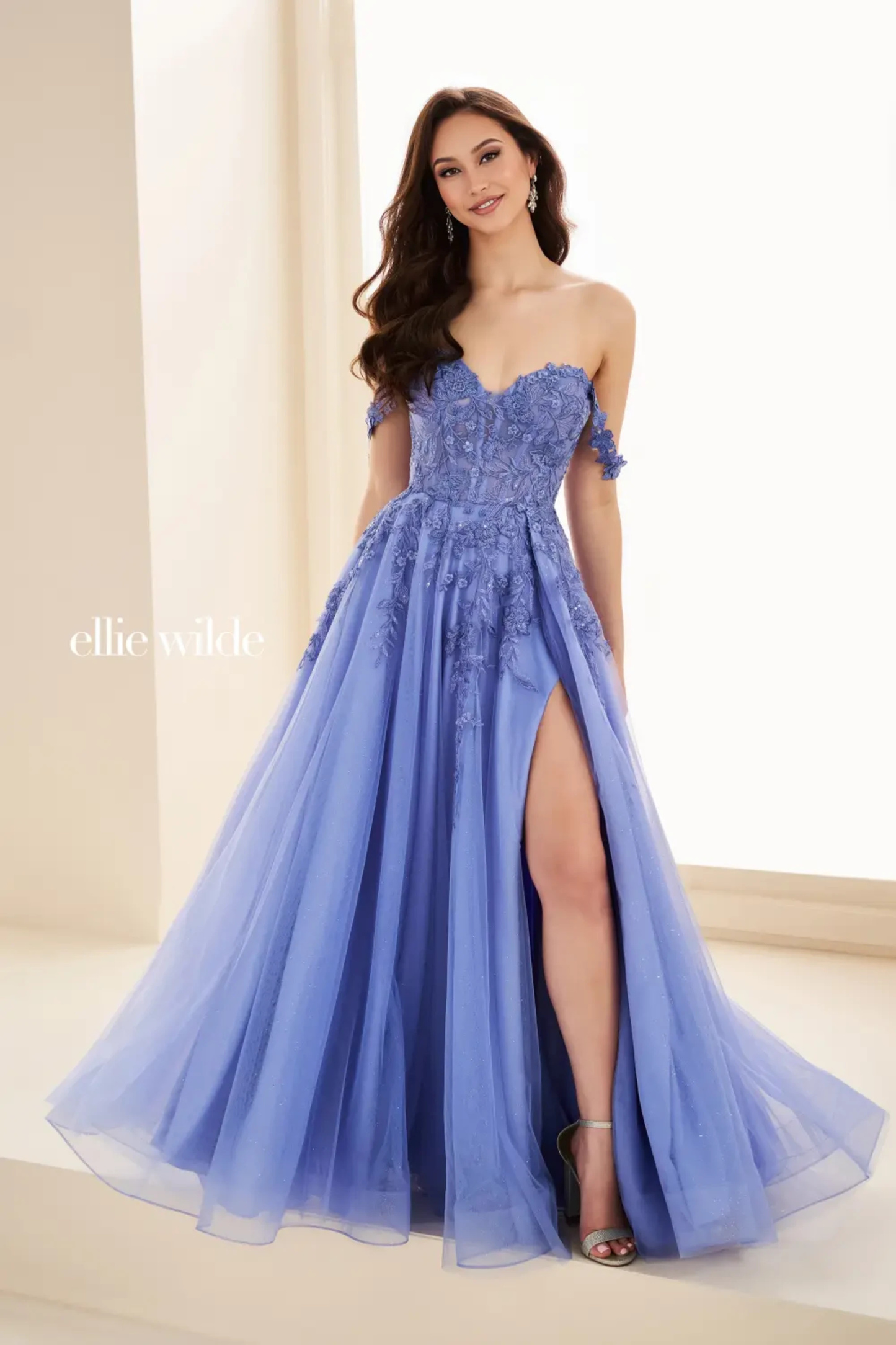 A-Line Sweetheart  Glitter Tulle And Floral Lace Appliques Prom Dress #EW35101