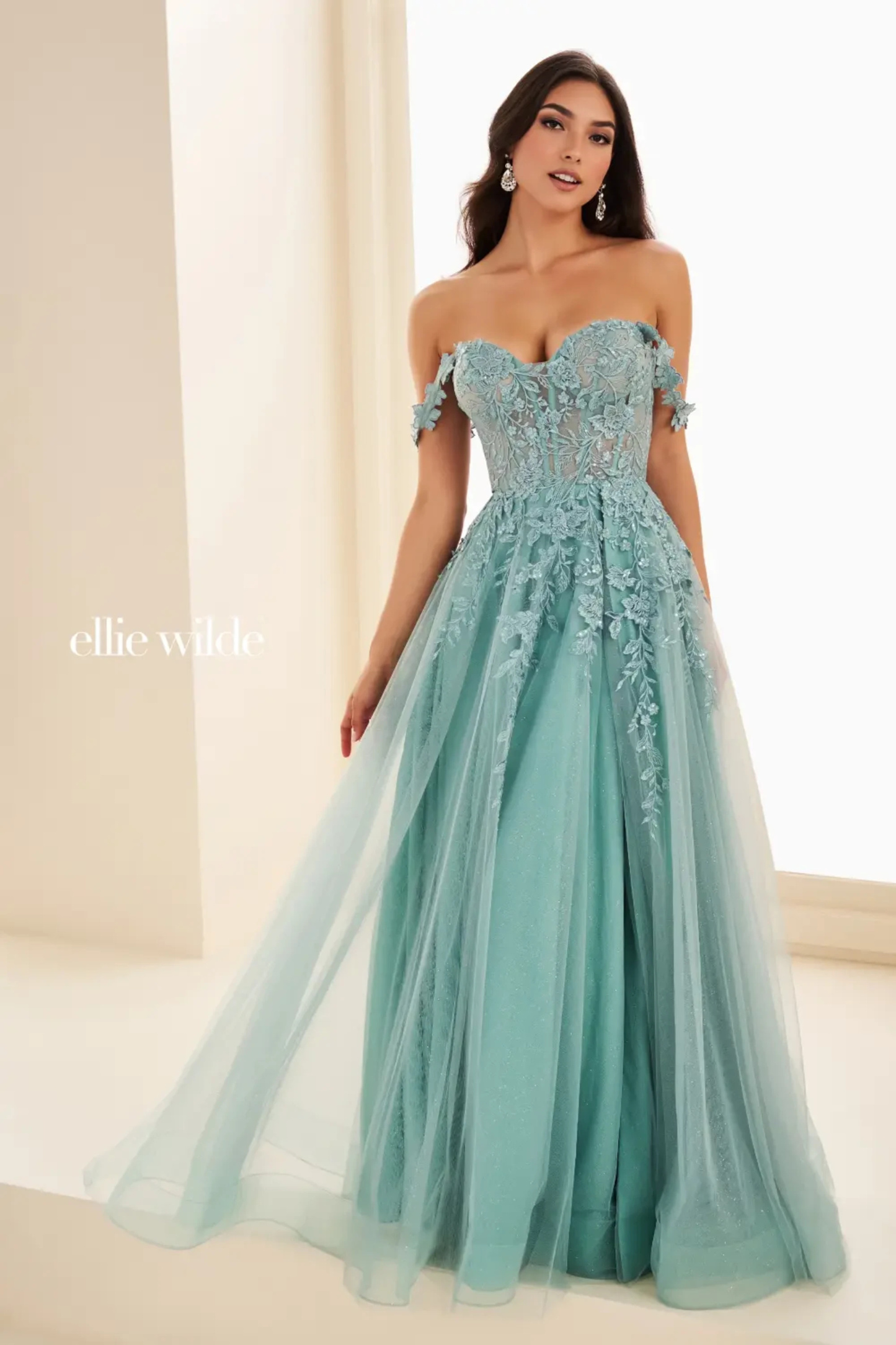 A-Line Sweetheart  Glitter Tulle And Floral Lace Appliques Prom Dress #EW35101