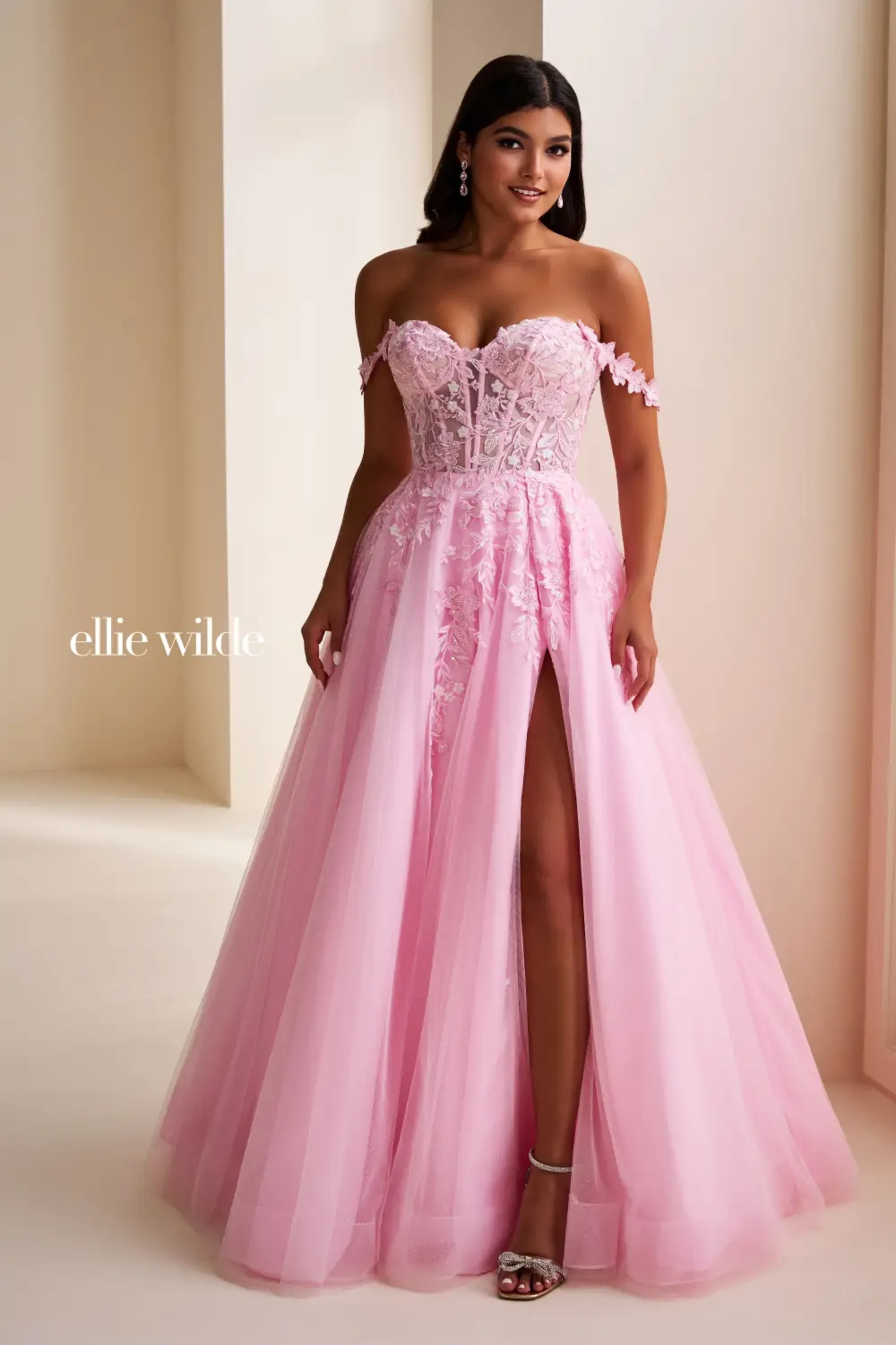 A-Line Sweetheart  Glitter Tulle And Floral Lace Appliques Prom Dress #EW35101