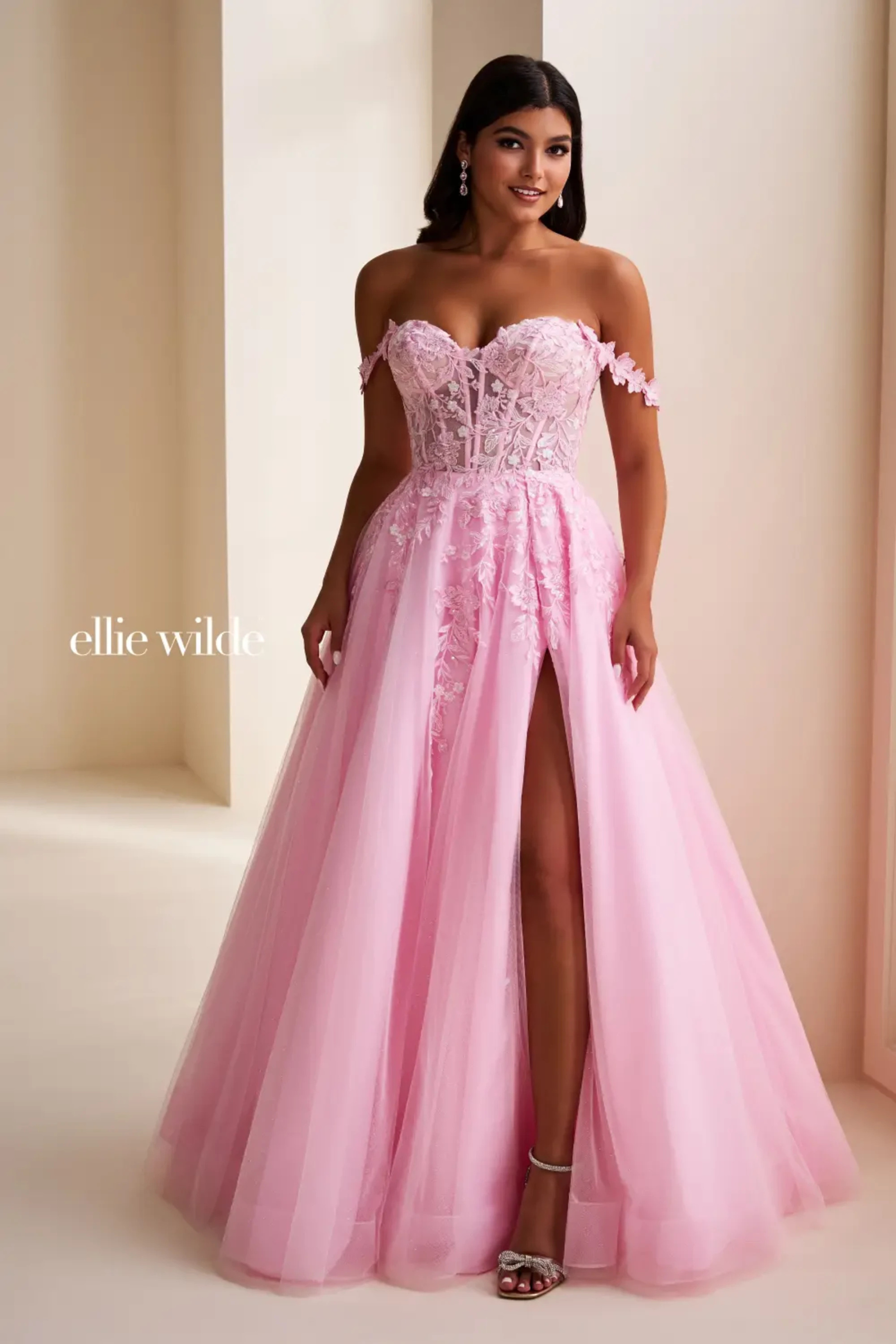 A-Line Sweetheart  Glitter Tulle And Floral Lace Appliques Prom Dress #EW35101