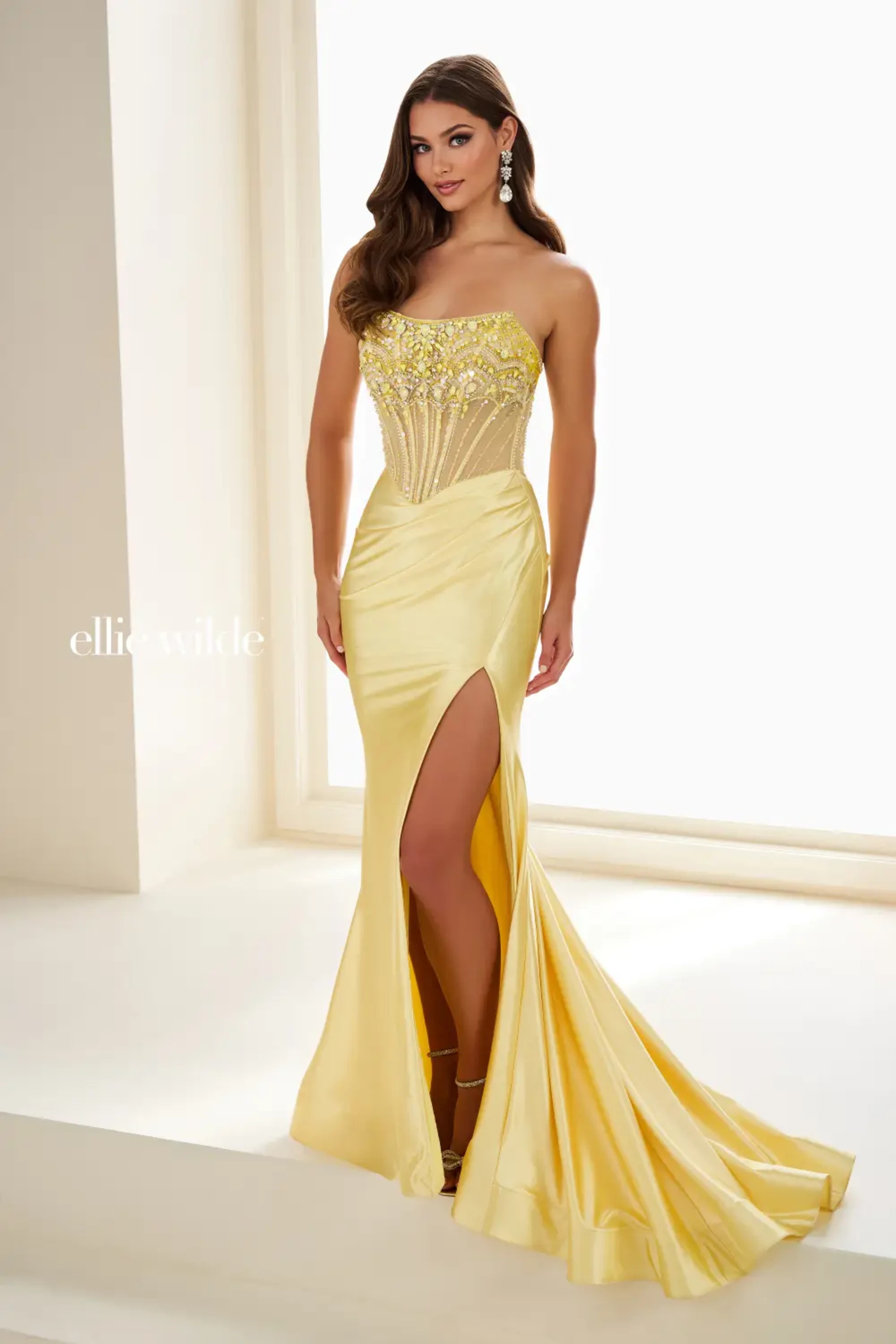 Glamorous Mermaid Curved Strapless Corset Bodice Lace-Up Back Prom Dress #EW36002