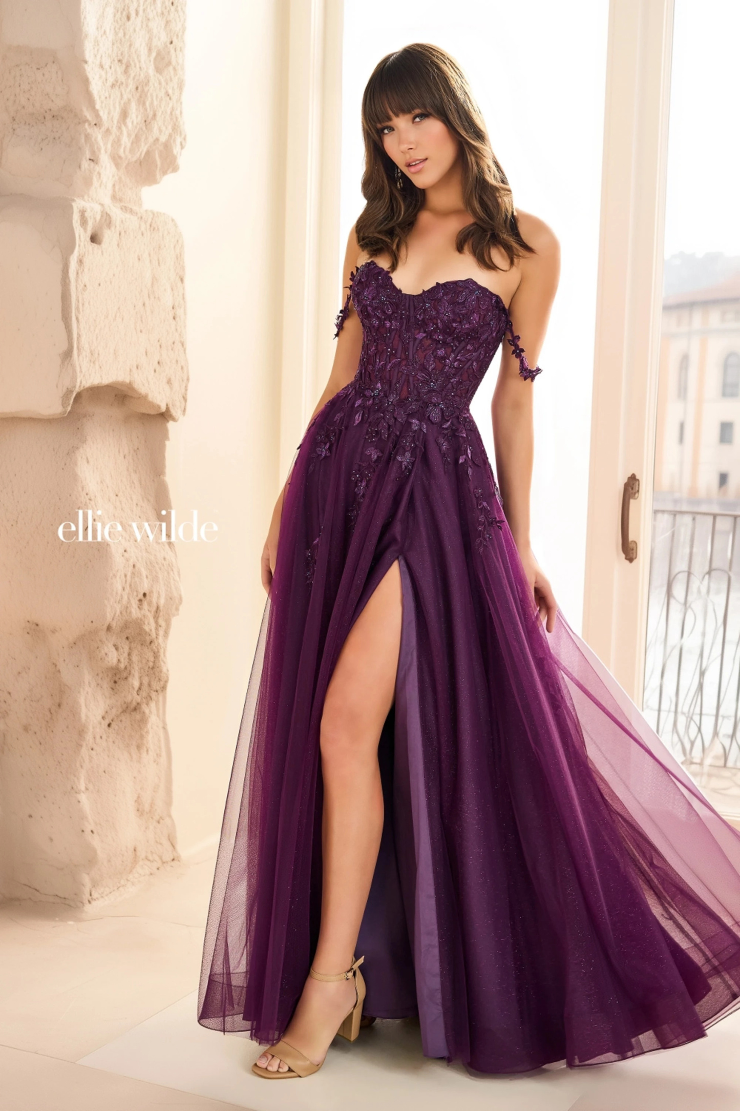 Flirty A-Line Sweetheart Off-Shoulder Straps Corset Bodice Prom Dress#EW36083