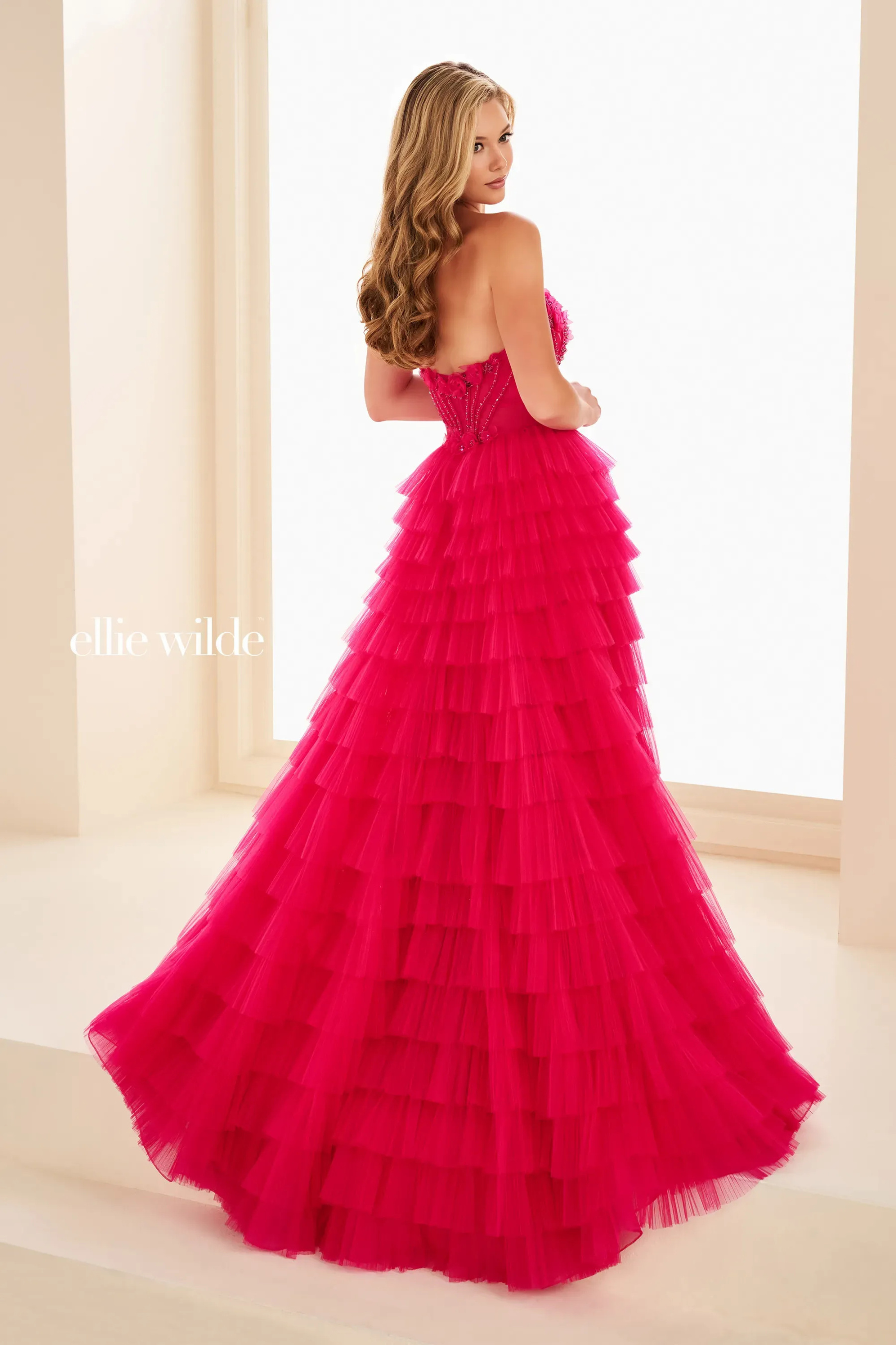 A-Line Sweetheart Beading Tiered Ruffle Skirt  Prom Dress #EW37026
