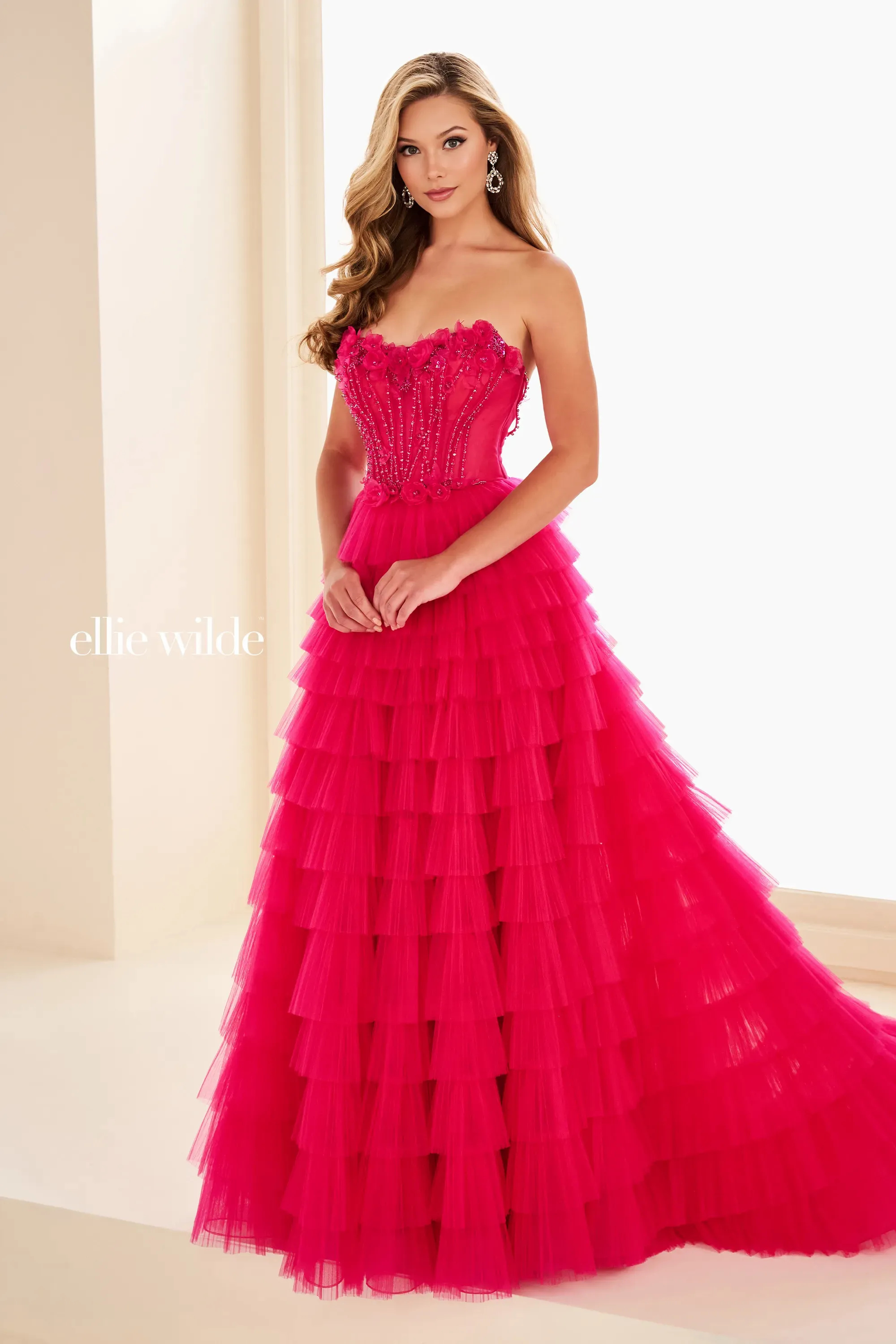 A-Line Sweetheart Beading Tiered Ruffle Skirt  Prom Dress #EW37026