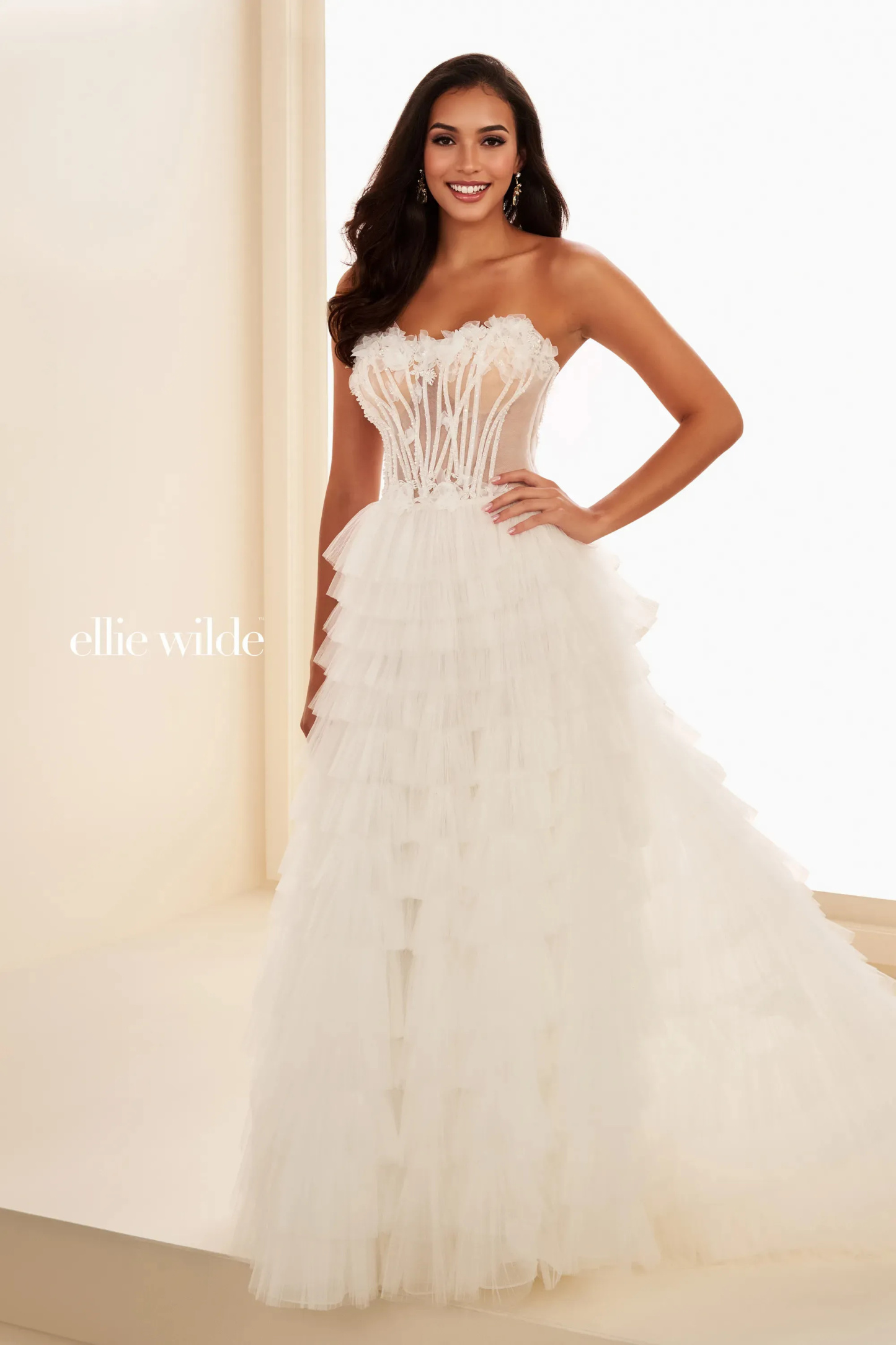A-Line Sweetheart Beading Tiered Ruffle Skirt  Prom Dress #EW37026