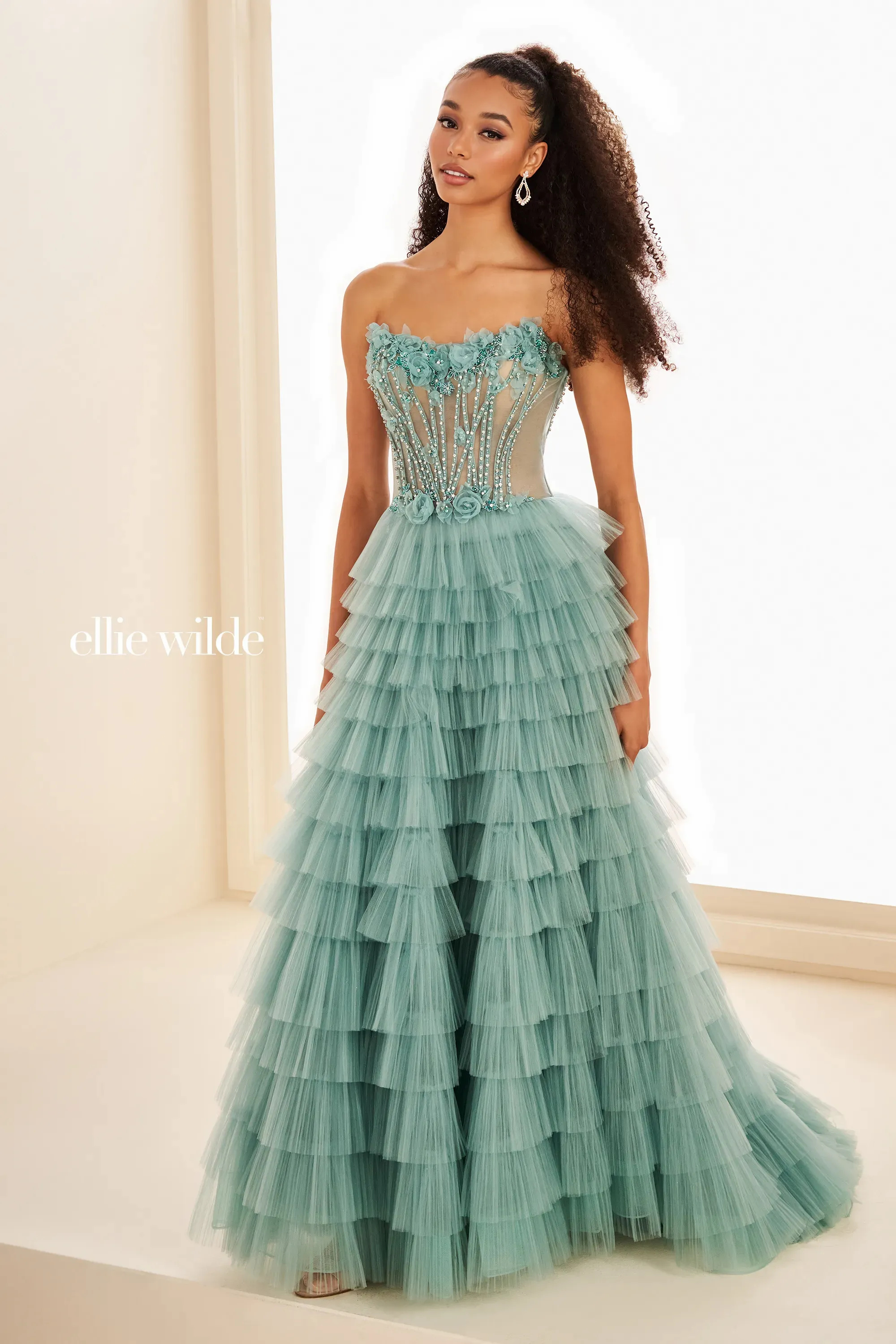 A-Line Sweetheart Beading Tiered Ruffle Skirt  Prom Dress #EW37026