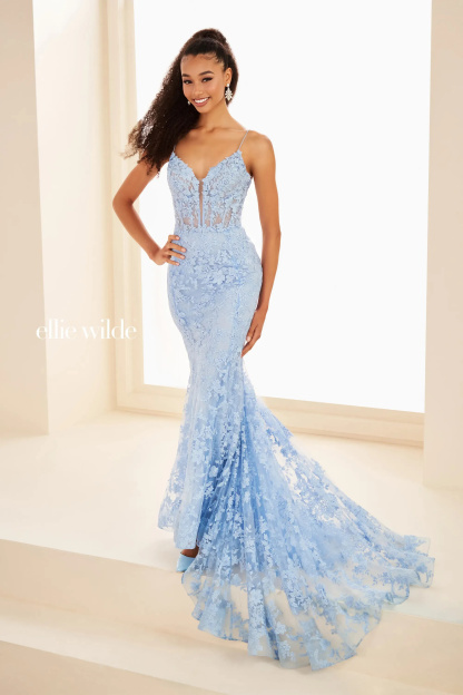 Mermaid Sweetheart Floral Lace Sleeveless Lace-Up Back Prom Dress #EW37027