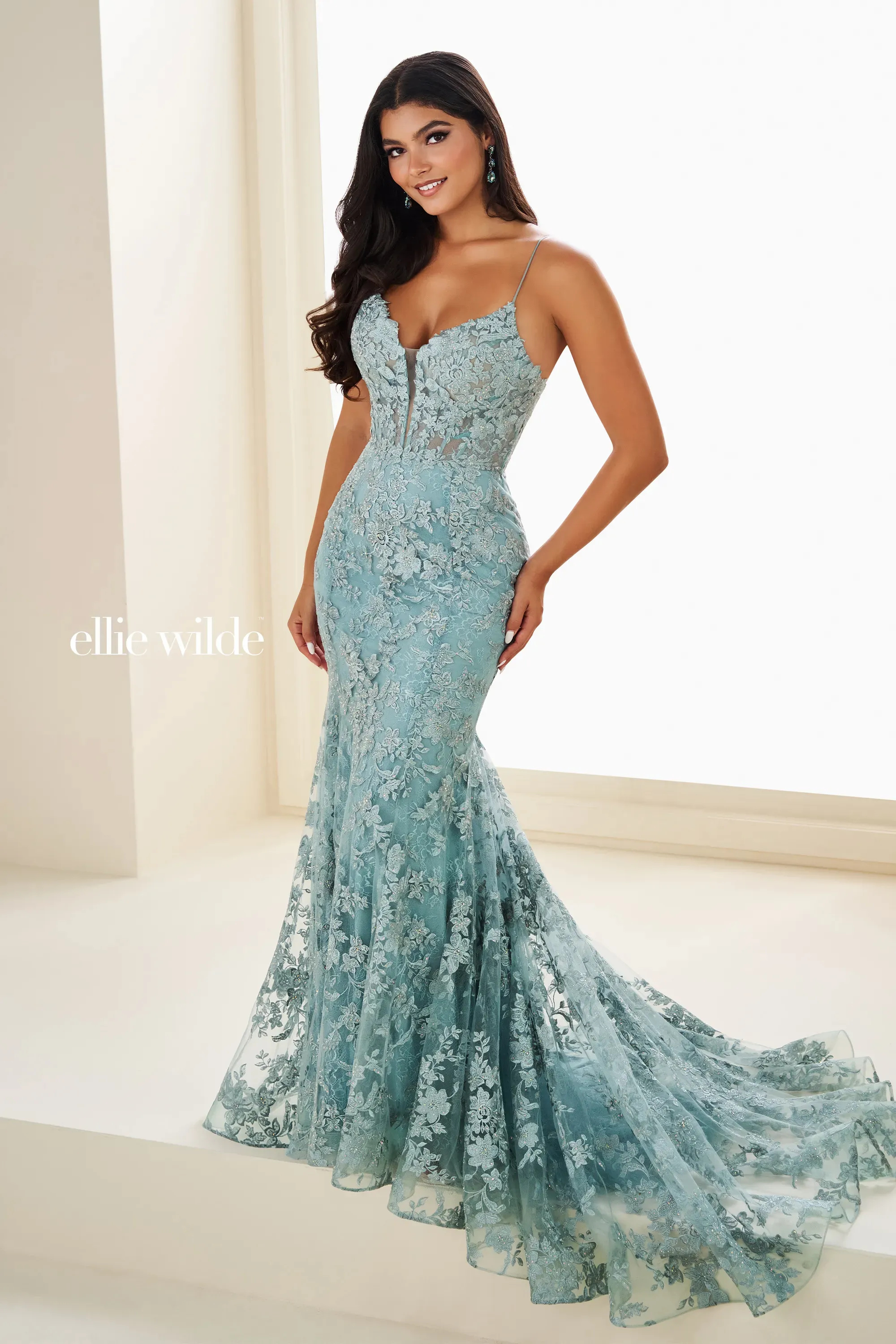 Mermaid Sweetheart Floral Lace Sleeveless Lace-Up Back Prom Dress #EW37027