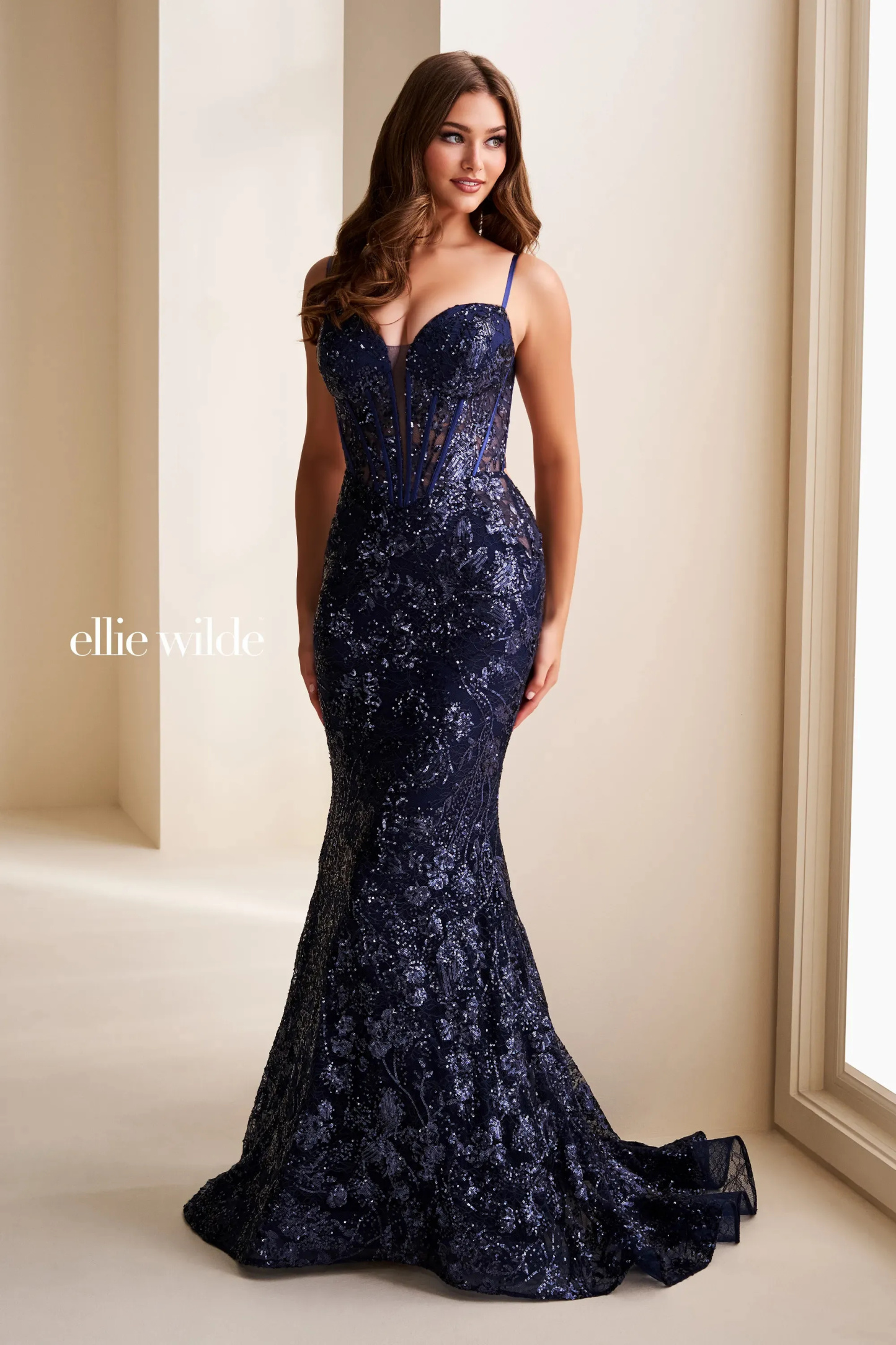 Mermaid Curved Neckline Strapless Sparkling Sequins Prom Dress #EW3712