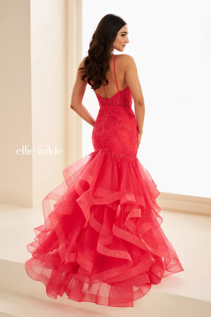 Trumpet Sweetheart Tiered Ruffles Low Back Prom Dress #EW37207