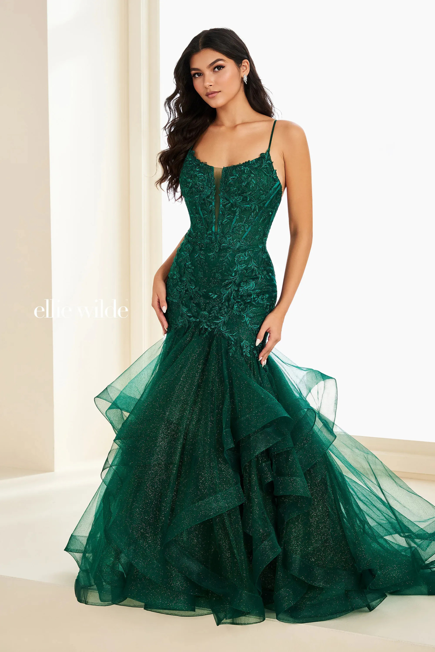 Trumpet Sweetheart Tiered Ruffles Low Back Prom Dress #EW37207