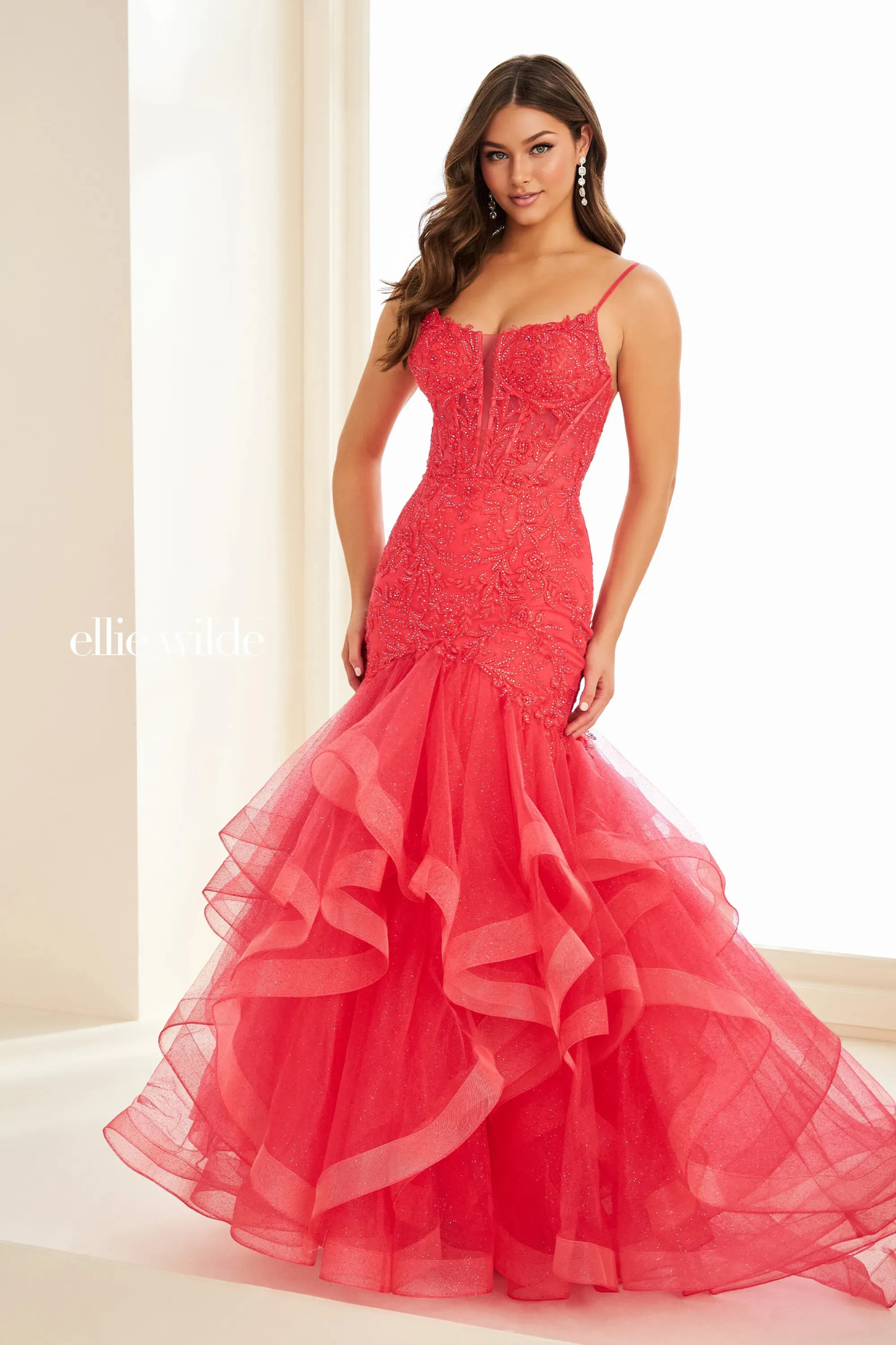Trumpet Sweetheart Tiered Ruffles Low Back Prom Dress #EW37207
