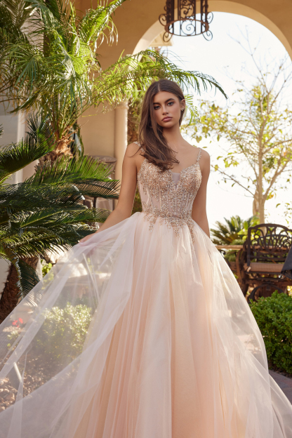Fit And Flare Long Tulle Gown With Plunging V Neckline Prom Dress #F1726