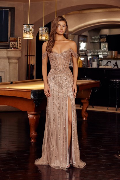 Stunning Full Sequined Beaded Applique V Neckiline Prom Dress #F1728