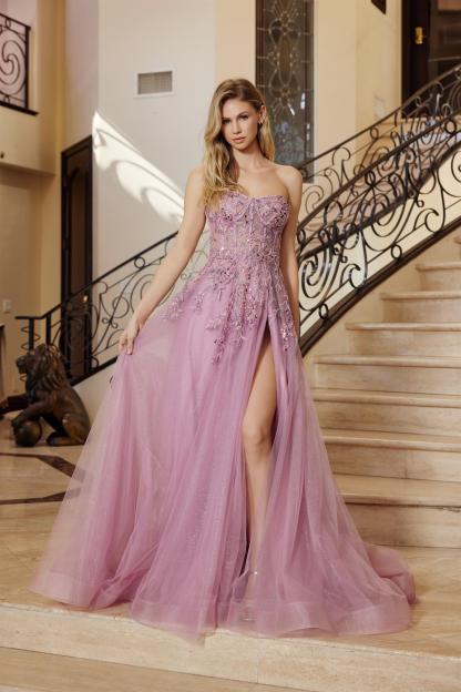 A-Line Tulle Sweetheart Top Embellished Sequin Applique Prom Dress #G1371