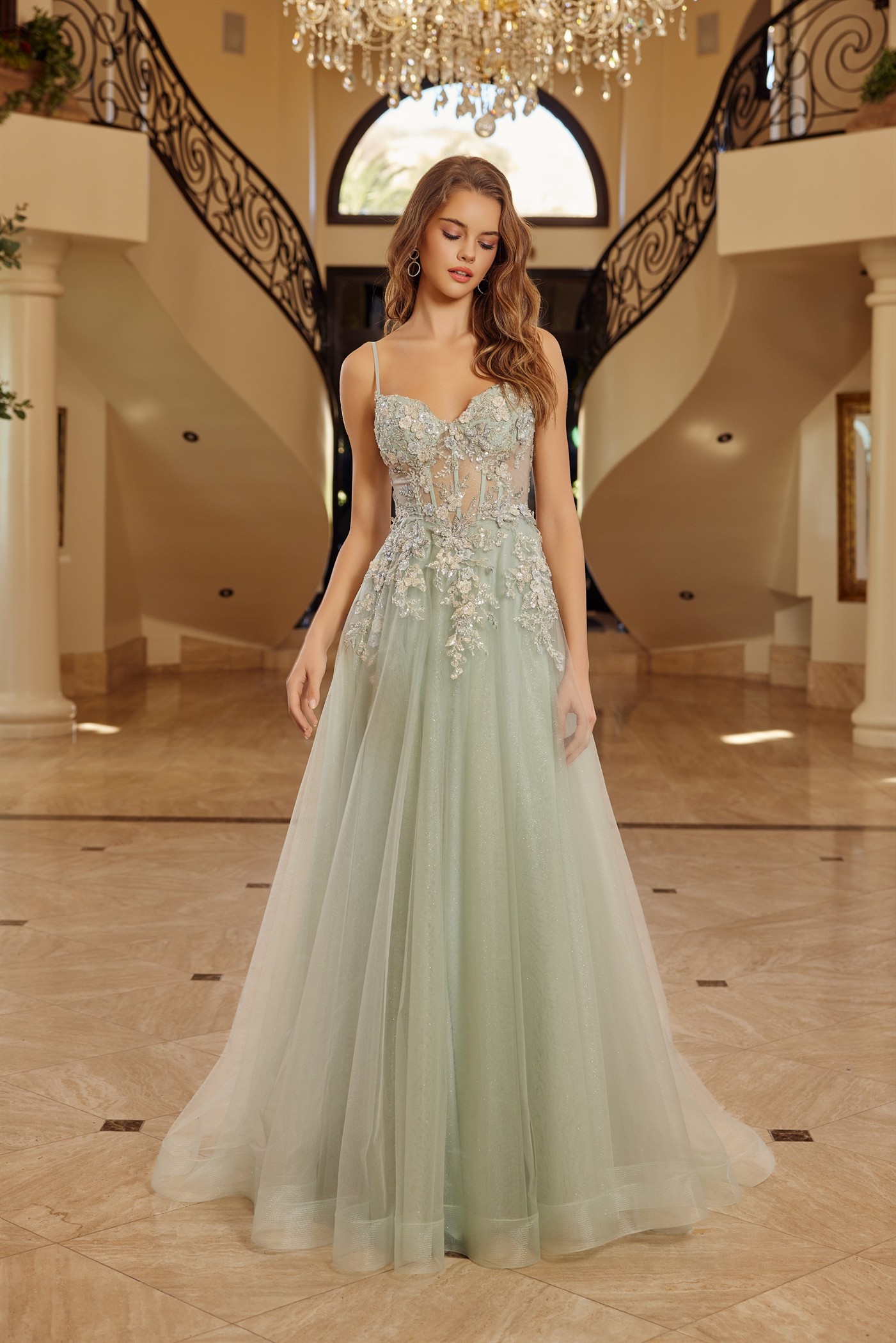 Long A Line Gown Sweetheart Bustline With Spaghetti Straps Prom Dress #G1787
