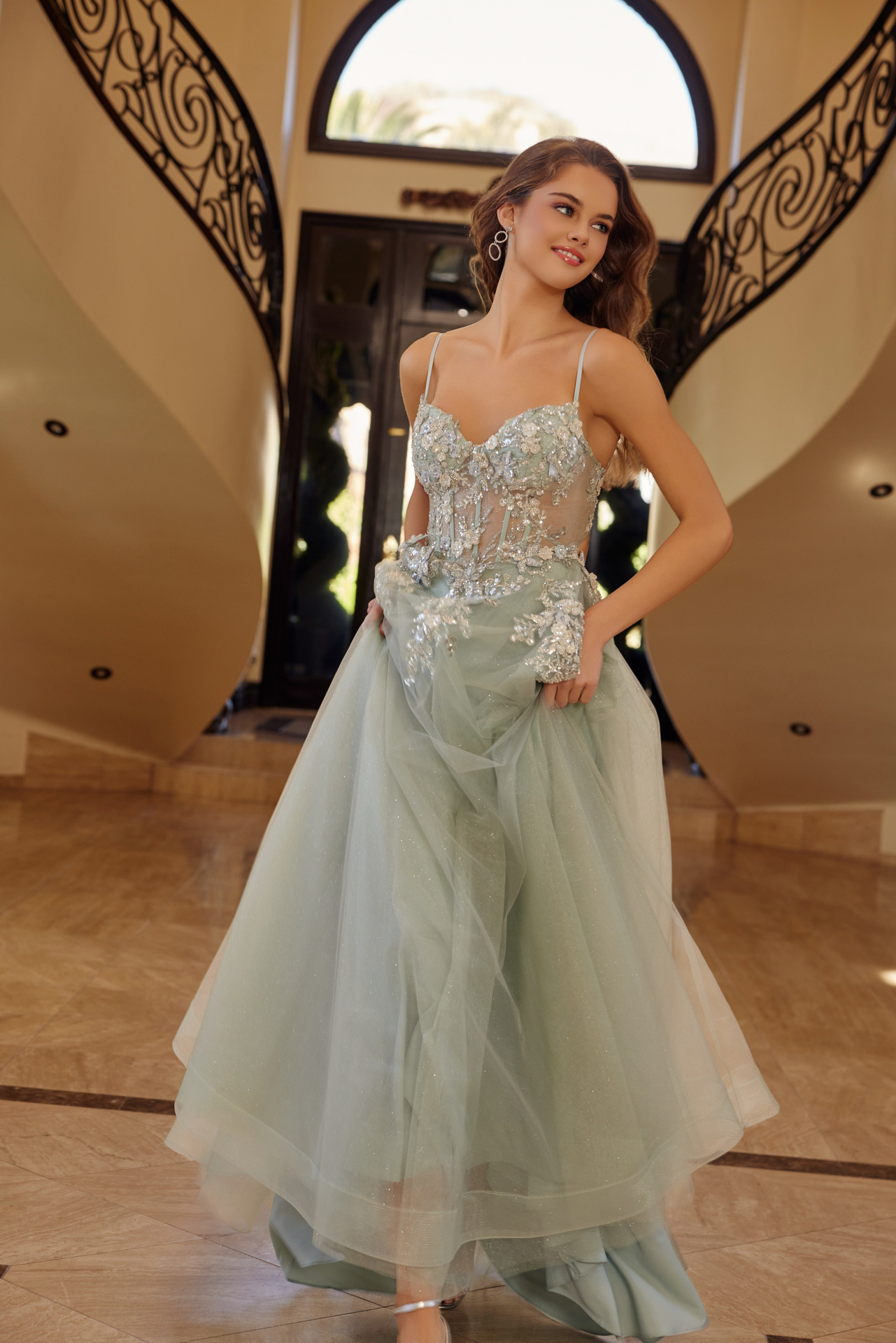 Long A Line Gown Sweetheart Bustline With Spaghetti Straps Prom Dress #G1787
