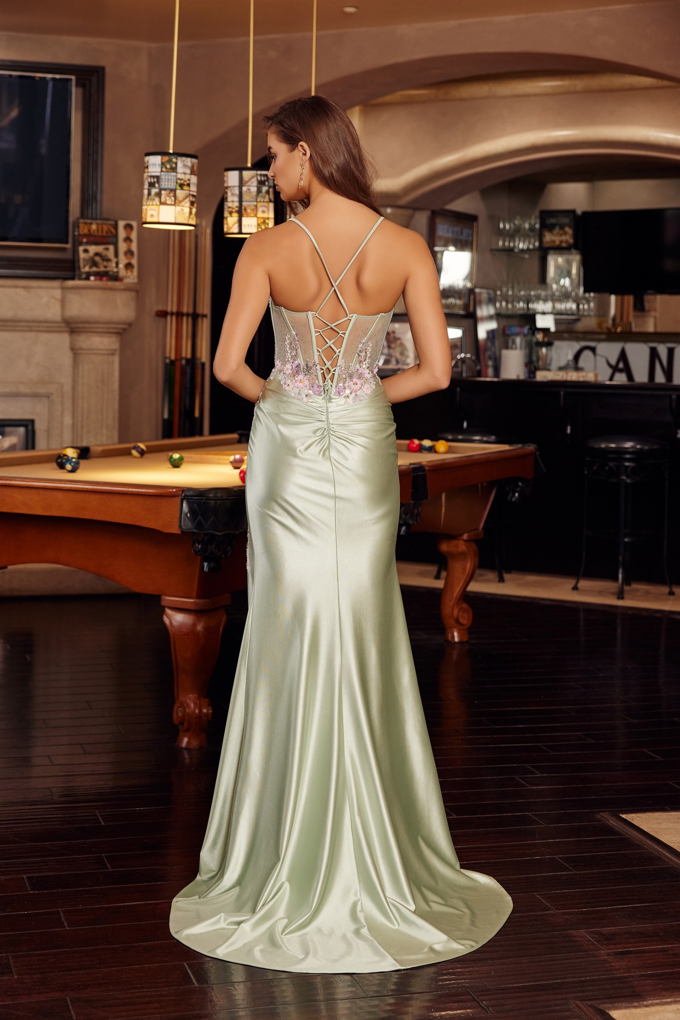 Sweetheart Bust Line Sheer Boned Embroidered Bodice Prom Dress #G1789