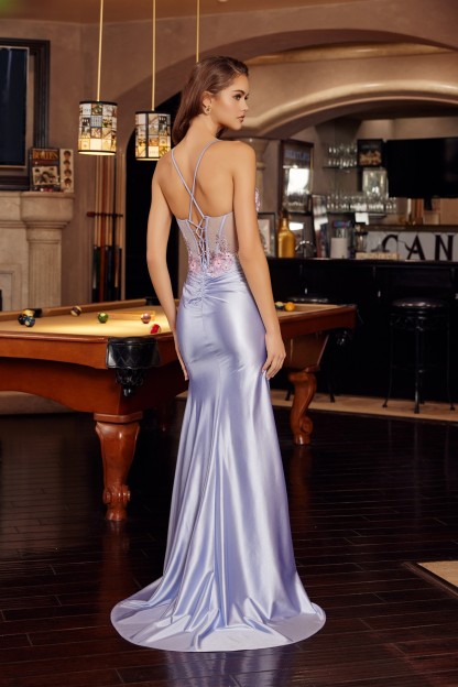 Sweetheart Bust Line Sheer Boned Embroidered Bodice Prom Dress #G1789
